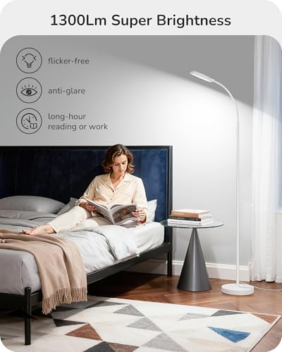 EDISHINE Gooseneck Floor Lamp 1300LM LED Floor Lamps for Living Room White
