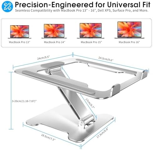 LRLKFX Laptop Stand Portable Foldable Aluminum Laptop Riser Height Adjustable Ergonomic Holder for Desk Compatible with MacBook Air Pro, Dell, HP, Lenovo & More 10-15.6" - Silver