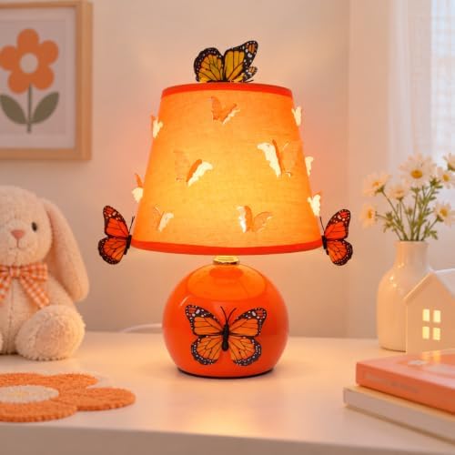 3D Butterfly Lamp, Small Orange Lamp with DIY Butterfly Decor (Orange)