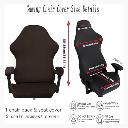 Gaming Chair Cover Set with Armrest Covers, Velvet Stretch Slipcover 1-Piece Form Fit Cover & Chair Armres Covers Included（no Chair） (Coffee)