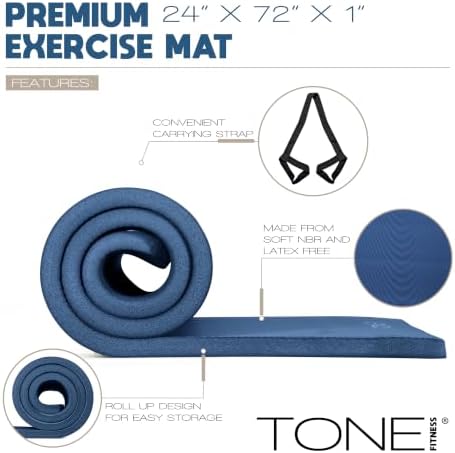 Tone Fitness 1" Extra Thick Yoga Mat, Exercise & Pilates Mat with Strap