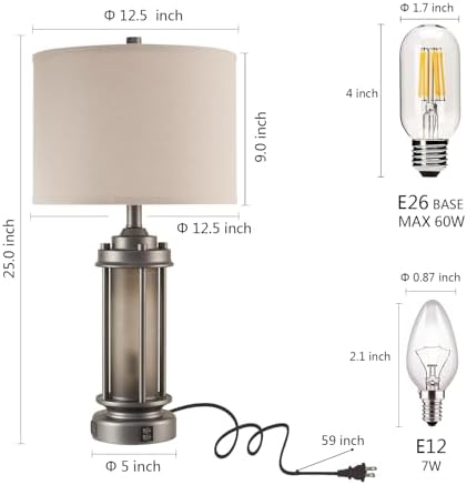 AIEAMPDO Set of 2 Farmhouse Bedroom Table Lamps with 2 USB C+A Ports
