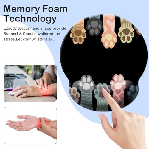 Mouse Pad Wrist Support,Ergonomic Mouse Pad with Wrist Rest,Comfortable Mousepad with Smooth Wrist Rest,Pain Relief Mouse Pads for Non-Slip Base,Computer,Laptop,Office & Home(Colorful Cat Paws)