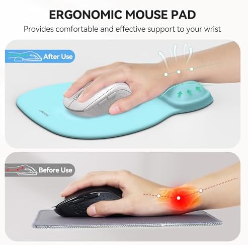 TECKNET Gel Ergonomic Mouse Pad with Wrist Rest, Non-Slip PU Base, LT.Blue