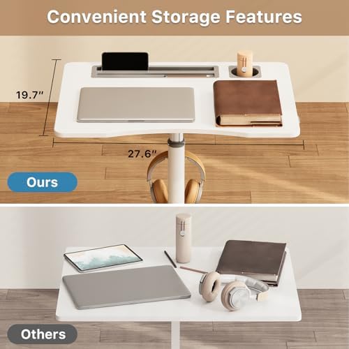 28" Mobile Standing Desk with Cup Holder & Widened Slots
