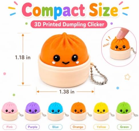 Dumpling Clicker Fidget Toy 6PCS Set, Cute 3D Printed Dumpling Keychain Clickers with Tactile Feedback, Colorful Stress Relief Desk Toys for Adults, Office, Travel and Gifts