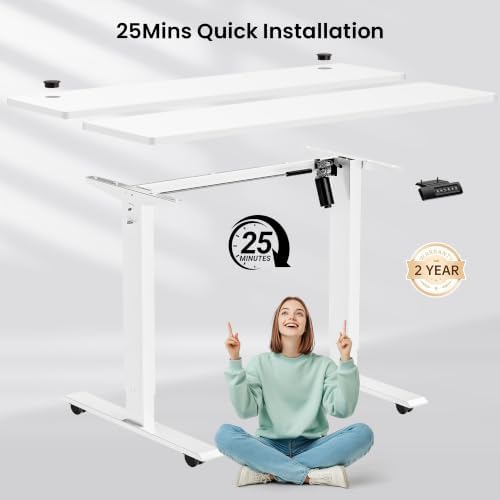 farexon 48 x 24 inch Standing Desk Electric Adjustable Height with Power Outlets, Stand up Desk with Wheels, Preset Heights Home Office Gaming Computer Workstations Table(White)