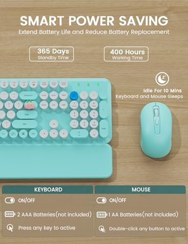 Wireless Keyboard and Mouse Combo, Typewriter Keyboard, Magnetic Wrist Rest