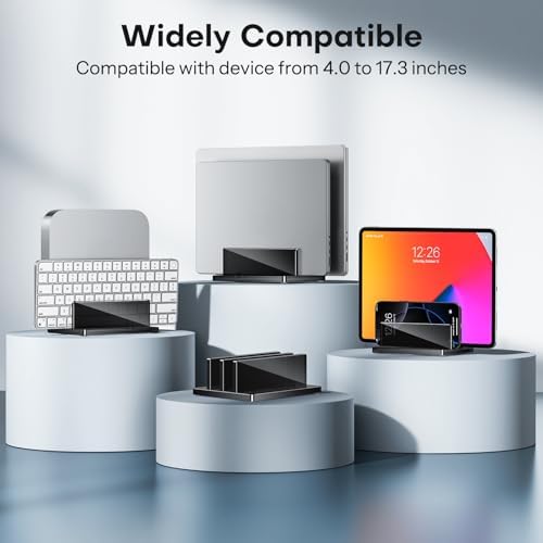 OMOTON Vertical Laptop Stand, Black Acrylic Dual Holder for MacBook Gaming