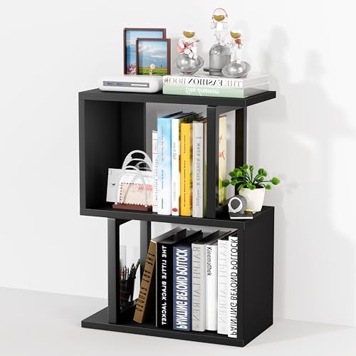 Desk Shelf Organizer, Small Desktop Bookshelf Wood, Black