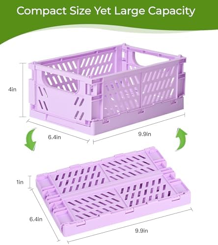HUUSMOT 2-Pack Collapsible Plastic Storage Baskets, Purple, 9.8"x6.5"x3.8"