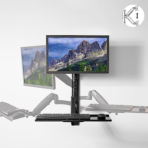 VIVO Black Sit-Stand Wall Mount Counterbalance Height Adjustable Monitor and Keyboard Workstation for Screens up to 27 inches STAND-SIT1K…