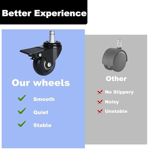 Office Chair Casters with Brake Heavy Duty 2 inch Universal Fit Locking Casters Set of 5 with Screwdriver Safe Roller Wheel Replacement All for Hardwood Floors Mat Carpet Tile