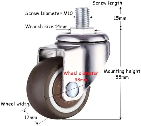 1.5" Office Chair Casters Wheels, 5-Pack, 10x15mm Threaded Stem Castor