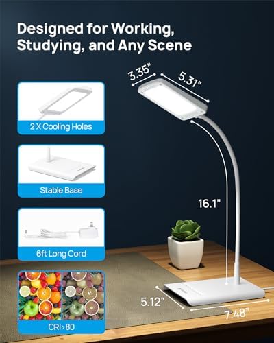 TROND Desk Lamp, Dimmable Eye-Caring Table Lamp, Memory Function, White