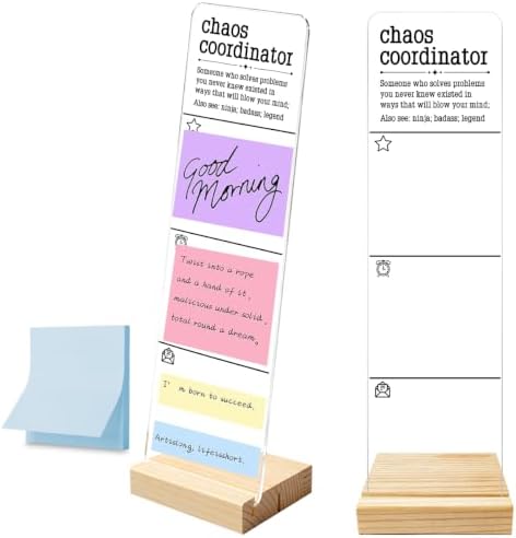 Monitor Memo Board with Removable Wooden Base Acrylic Portable Sticky Note Holder, Chaos Coordinator Acrylic Message Board Sign, Office Desk Desk Set Sticky Notes 100 Sheets