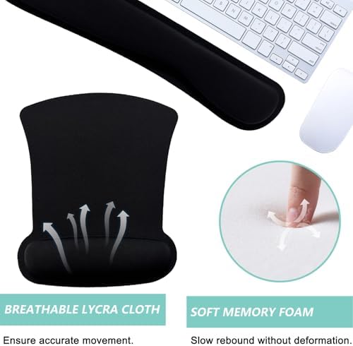 Keyboard Wrist Rest Pad Mouse Pad with Wrist Support Set of 3, Gaming Mousepad with Non-Slip Rubber Base, Ergonomic Memory Foam Mouse Cushion Support for Home Office Laptop Computer, Black