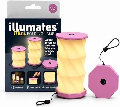 Origami Expanding Foldable LED Desk Lamp – USB Rechargeable & Portable - Dimmable Touch Control Light with Adjustable Height up to 5 1/2 for Office, Travel, Bedside - Sleek & Modern Design (Blush)