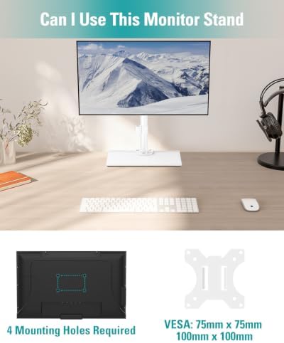 MOUNT PRO Single Monitor Stand Fits Max 32 inch Screen, Free-Standing Computer Desk Stand, Display Mount with Height Adjustable, Swivel, Tilt, Rotation, VESA Monitor Stand 100x100, White