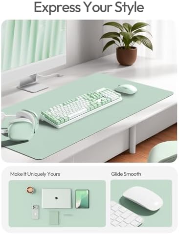 YSAGi Leather Desk Pad Protector, Office Desk Mat, Large Mouse Pad, Non-Slip PU Leather Desk Blotter, Laptop Desk Pad, Waterproof Desk Writing Pad for Office and Home (Pale Green,55" x 24")