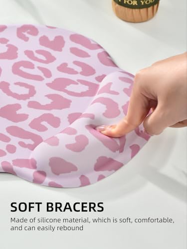 Leopard Mouse Pad Wrist Support Wrist Rest, Ergonomic Mouse Pad with Non-Slip Base for Office Gaming Working Computers,Desk Accessories Pain Relief Mouse Mat for Home&Game Decor, Pink