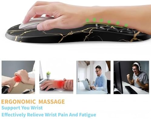 Ergonomic Mouse Pad Wrist Support,Black Barble Wrist Rest Mousepad for Carpal Tunnel Pain Relief,Integrated Memory Foam Slope Massage Bulge Design