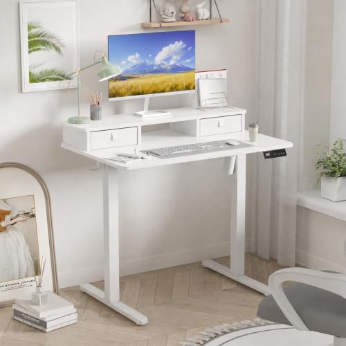 35" x 24" Electric Standing Desk with Dual Drawers, White