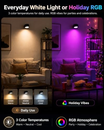 RGB Wall Sconces, Rechargeable Magnetic Lights with Remote, 2 Pack