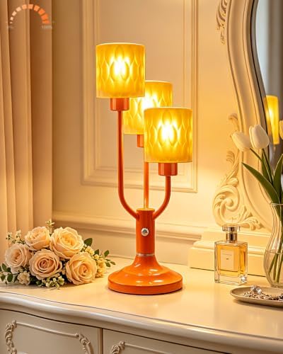 Lightdot Mid Century Modern Orange Glass Table Lamp for Bedroom Dimmable
