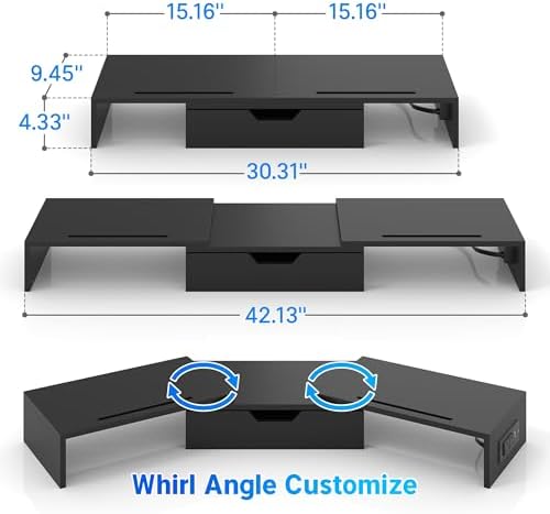 Dual Monitor Stand with USB Ports Wood Monitor Stand Riser with Drawer