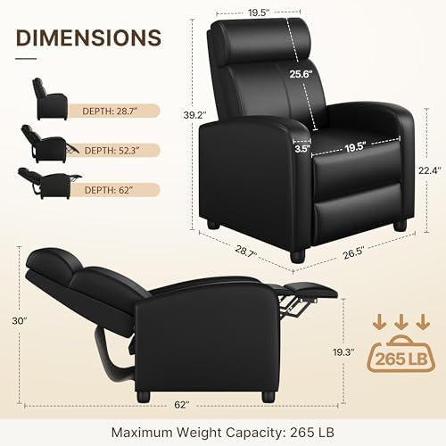 Yaheetech Faux Leather Recliner Chair Living Room Chair Dark Black