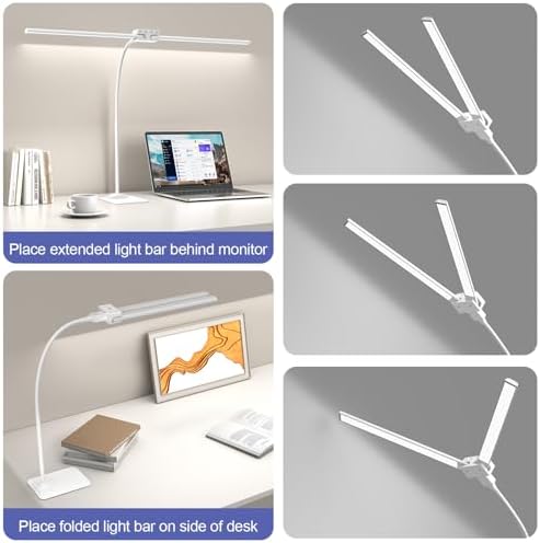 24W Led Desk Lamps with Base for Office Home, 31.5-in Double Head, White