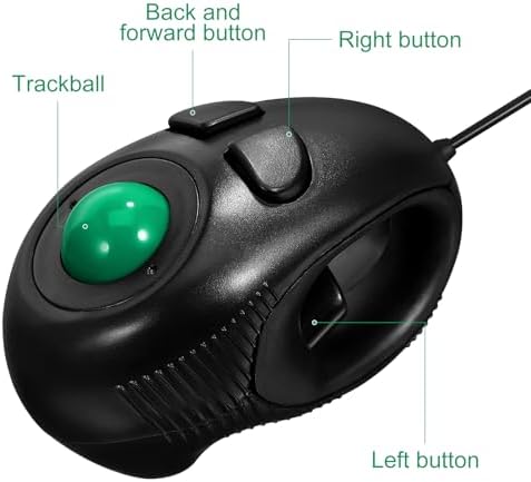 Mobestech Portable Mini 4D Trackball USB Wired Handheld Ergonomic with Thumb- Scroll for Laptop and Desktop Computer