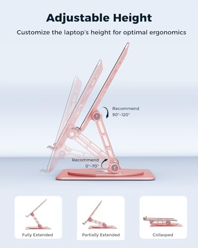 Aoviho 360° Rotating Laptop Stand for Desk | Adjustable, Foldable, Portable Aluminum Ergonomic Riser | Compatible with MacBook, Dell, HP & All Laptops 10-16 inch | Rose Gold