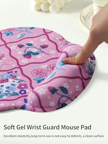Seorsok Butterfly & Strawberry Mouse Pad with Gel Wrist Support Mouse Pad,Ergonomic Aesthetic,Comfortable Mousepad for Office Game Work Computer,Pain Relief Mousepad with Non-Slip Silicone Base,Purple