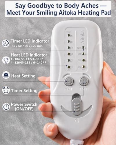 Heating Pad for Back Neck and Shoulder, Light Grey, 21"×37"