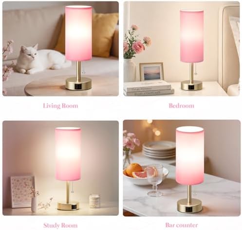 Pink Bedside Table Lamp for Bedroom - Small Nightstand Lamp for Girls
