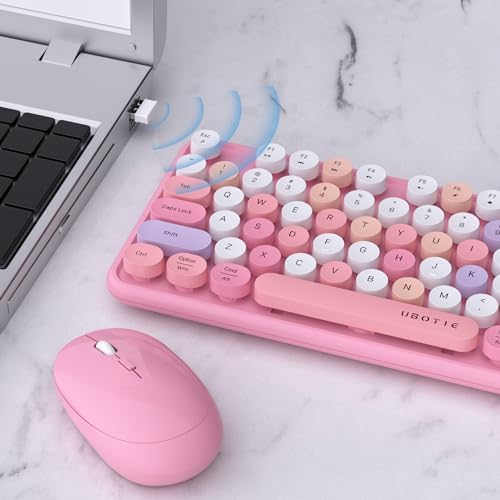 UBOTIE Colorful Wireless Keyboard and Mouse Combo (Pink-Colorful)
