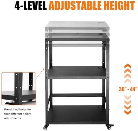 AV Cart with Monitor Mount, Height Adjustable Media Cart with Wheels and Power Strip, Rolling Workstation for Office, Classroom & Warehouse, Steel Presentation Stand for Projector, Laptop & Printer