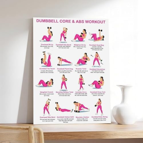 Dumbbell Abs Core Workout Beginner Ab Exercise Chart Dumbbell Core Workout at Home Home Gym Canvas Poster Wall Art for Living Room Bedroom Decor Unframe 24x36inch
