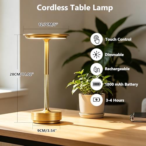 LED Cordless Table Lamp Rechargeable Battery Outdoor Light Gold