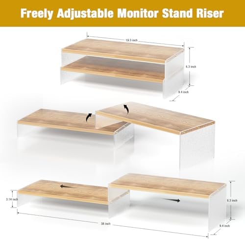 YGYQZ Adjustable Monitor Stand Riser, 9.4" ×19.3" Dual Monitor Desk Stand