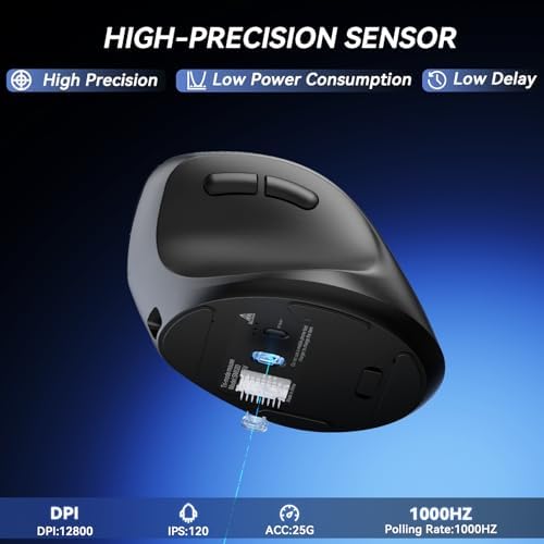 SOLAKAKA SM520 Ergonomic Wireless Mouse with 24,000 DPI, Black