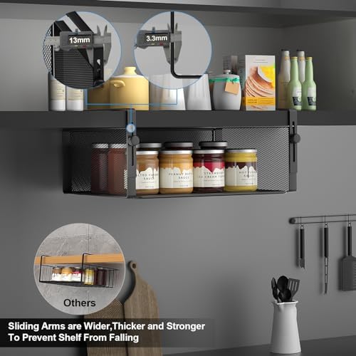 AmonHouseware 2Pack Under Shelf Basket,Adjustable Hanging Holder,Black