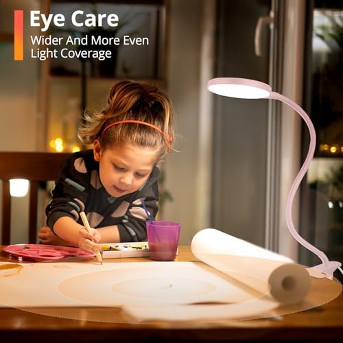 iFalarila Reading Light with Remote, LED Desk Lamp Clip on [1H Timer & Nightlight] RA>95 Dimmable Flexible Gooseneck, Reading Lamp with Clamp for Table - 3.5'' (Adapter Included)