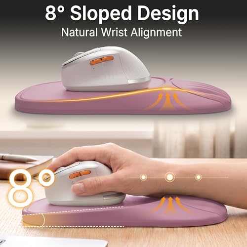 Ergonomic Mouse Pad with Wrist Rest, Sloped Memory Foam Mousepad with Wrist Support, Cooling Channels, Non-Slip Base, Smooth Lycra Surface for Office, Gaming & Home Desk (Dusty Rose)