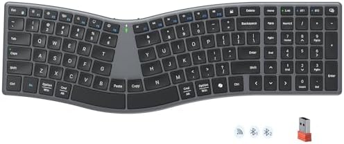 MEETION Wireless Ergonomic Keyboard, Split S-Curve, Bluetooth & 2.4G, Black