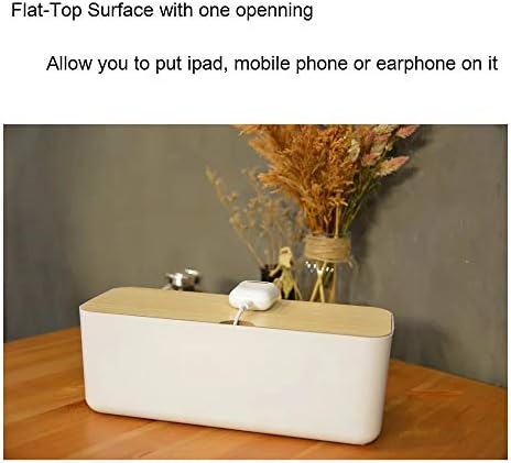 Cable Management Box with Bamboo Lid, Small Power Strip Organizer, White