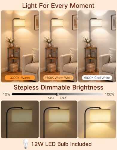 Corner Floor Lamp with Table, Standing Lamp with Side Table