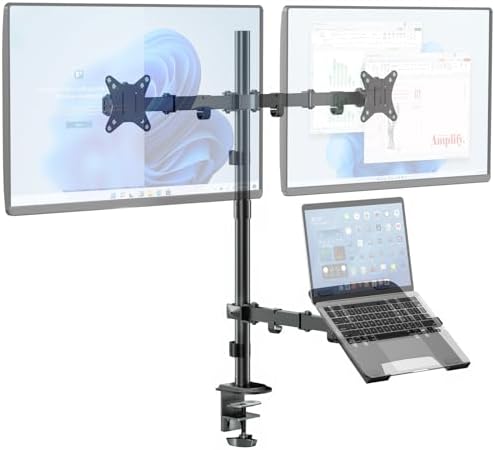 Dual Monitor Stand and Laptop Mount, Fits 32" Monitor & 15" Laptops